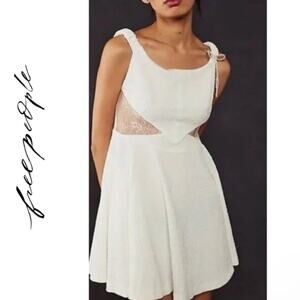 Free People Lace Babydoll Mini Dress White Size Medium Coquette Fairy Dress